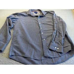 Egara Button  Shirt Blue Micro Check Non-Iron Cotton Mens XXL Business Casual